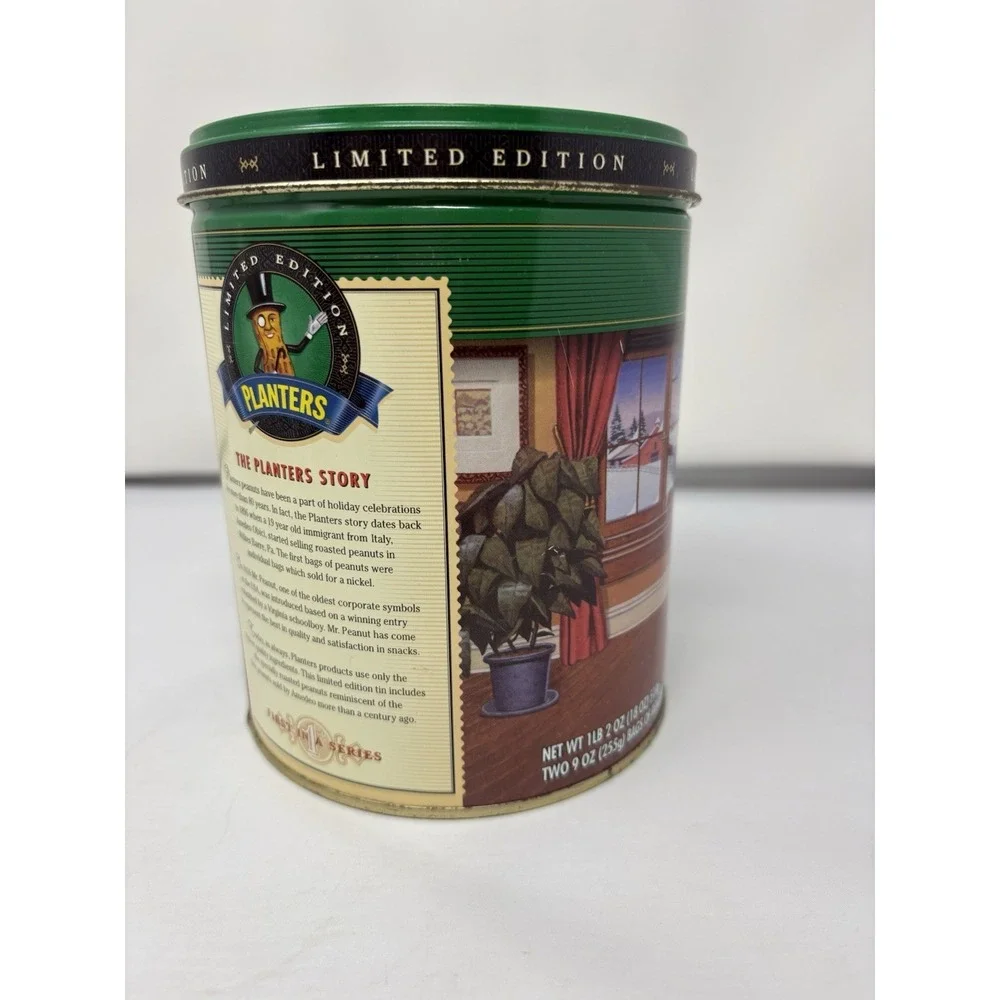 Vintage Planters Peanuts Nuts Green Tin 1997 Limited Edition Peanut Man Holiday